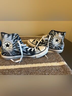 Unisex Converse Black & White Tie-Dye High Top Sneakers M6/W8
